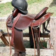 English saddle and helmet